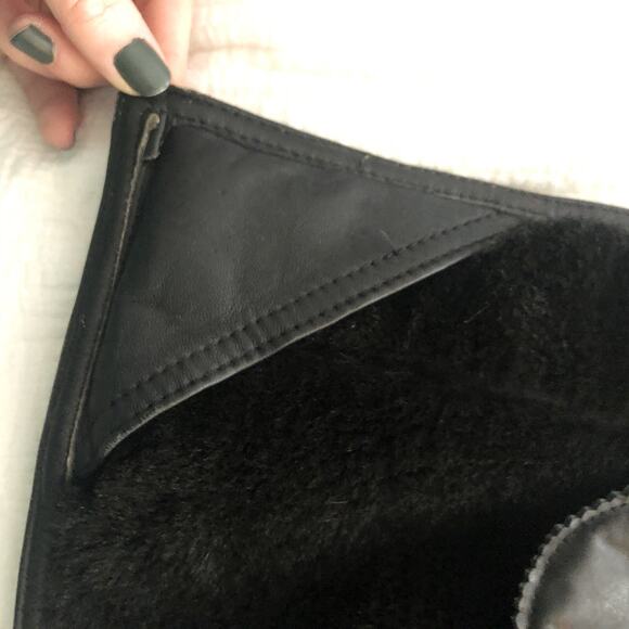 Toppolino Black Coat Fine Leatherwear Shearling Lined XS Checkered Vintage - Picture 9 of 12